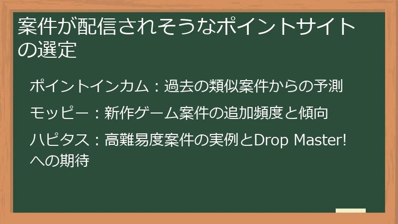 案件が配信されそうなポイントサイトの選定