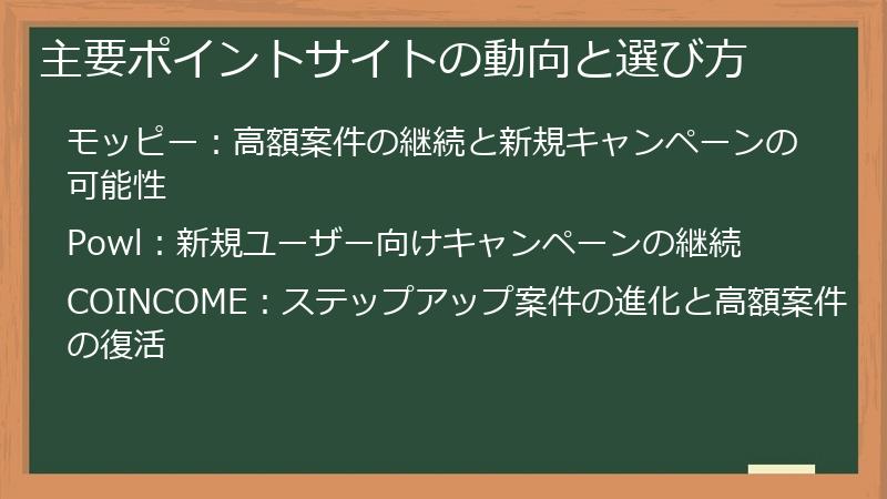 主要ポイントサイトの動向と選び方