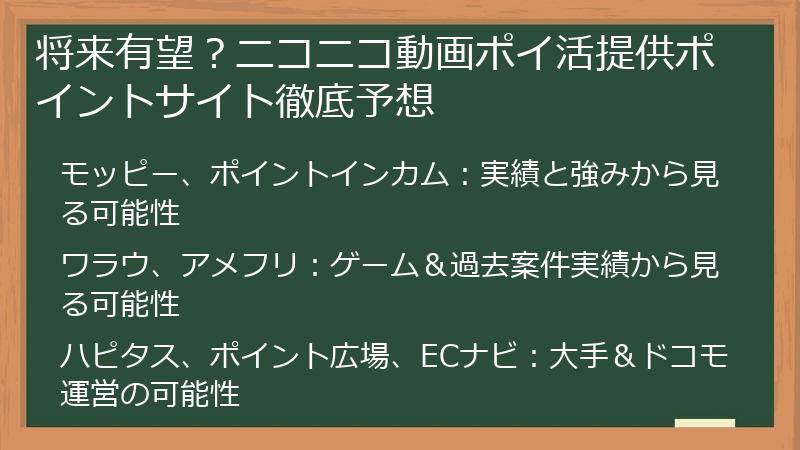 将来有望？ニコニコ動画ポイ活提供ポイントサイト徹底予想