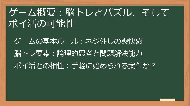 ゲーム概要：脳トレとパズル、そしてポイ活の可能性