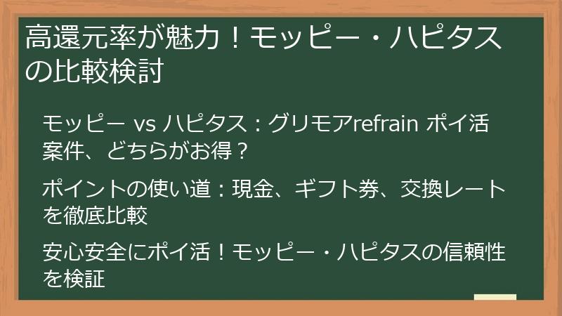 高還元率が魅力！モッピー・ハピタスの比較検討