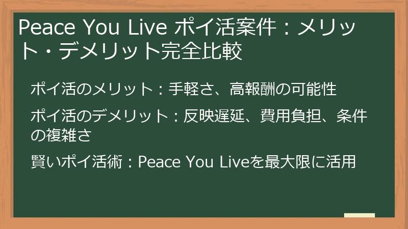 Peace You Live ポイ活案件:メリット・デメリット完全比較