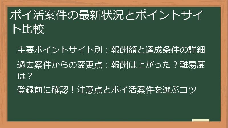 ポイ活案件の最新状況とポイントサイト比較