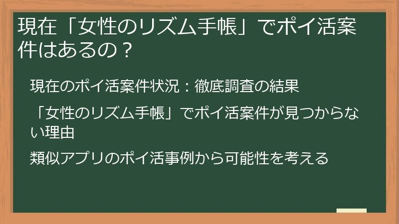 現在「女性のリズム手帳」でポイ活案件はあるの？