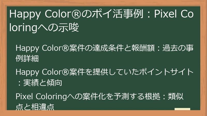 Happy Color®のポイ活事例：Pixel Coloringへの示唆
