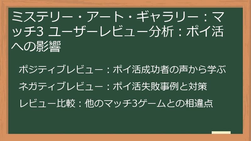 ミステリー・アート・ギャラリー:マッチ3 ユーザーレビュー分析:ポイ活への影響