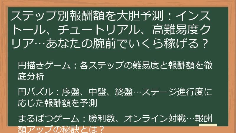 ステップ別報酬額を大胆予測：インストール、チュートリアル、高難易度クリア…あなたの腕前でいくら稼げる？