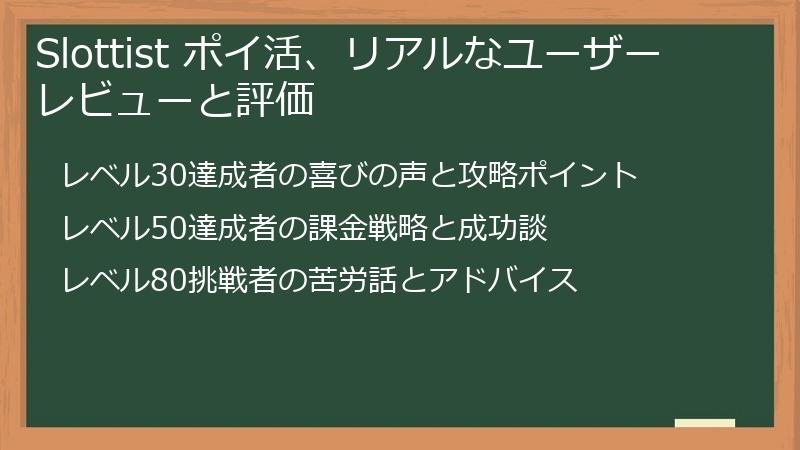 Slottist ポイ活、リアルなユーザーレビューと評価
