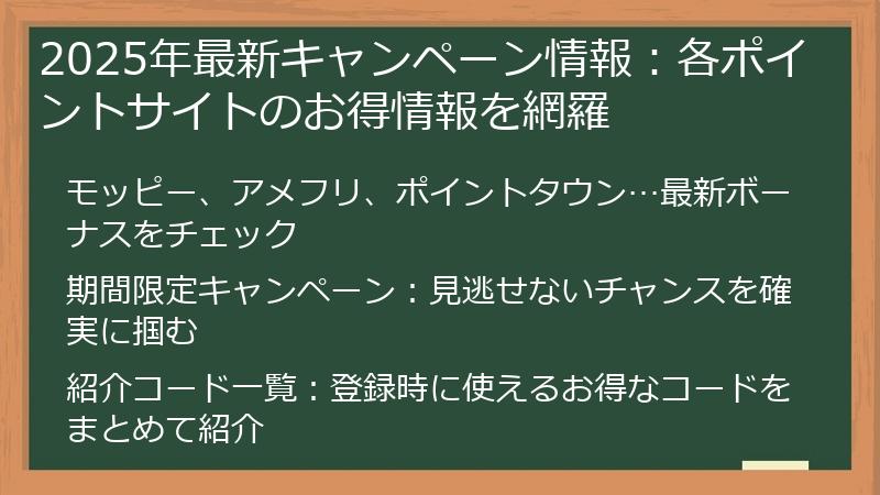 2025年最新キャンペーン情報：各ポイントサイトのお得情報を網羅