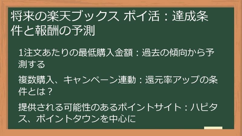 将来の楽天ブックス ポイ活：達成条件と報酬の予測