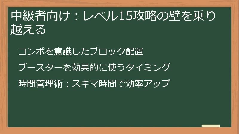 中級者向け：レベル15攻略の壁を乗り越える