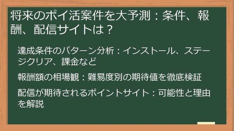 将来のポイ活案件を大予測：条件、報酬、配信サイトは？