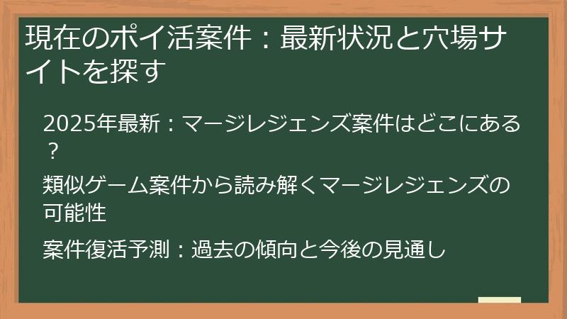 現在のポイ活案件：最新状況と穴場サイトを探す