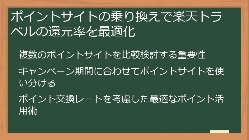 ポイントサイトの乗り換えで楽天トラベルの還元率を最適化