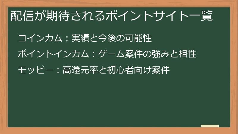 配信が期待されるポイントサイト一覧