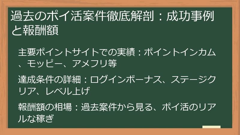 過去のポイ活案件徹底解剖：成功事例と報酬額