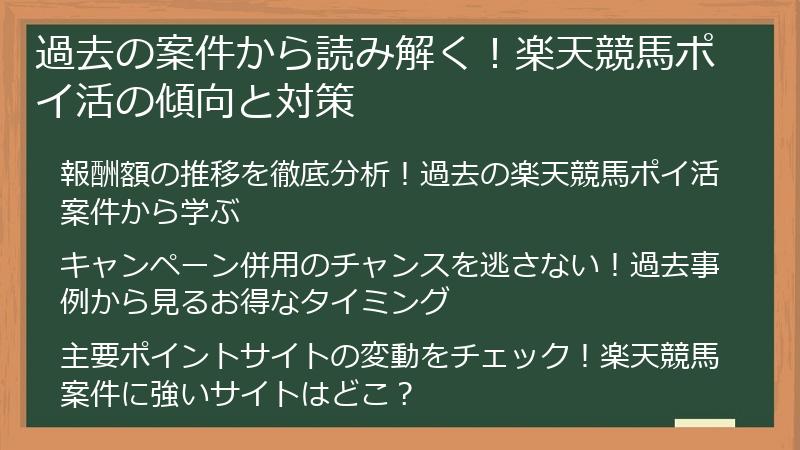 過去の案件から読み解く！楽天競馬ポイ活の傾向と対策