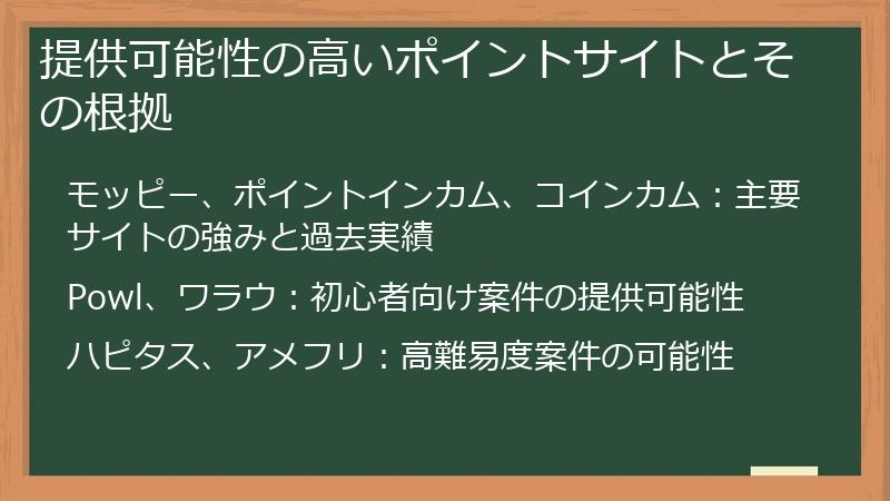 提供可能性の高いポイントサイトとその根拠