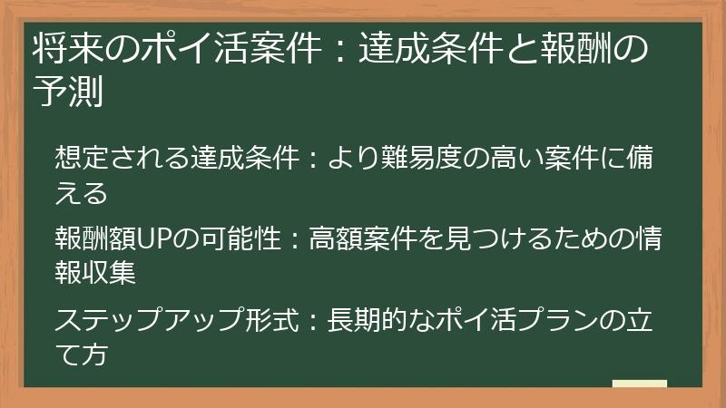 将来のポイ活案件：達成条件と報酬の予測