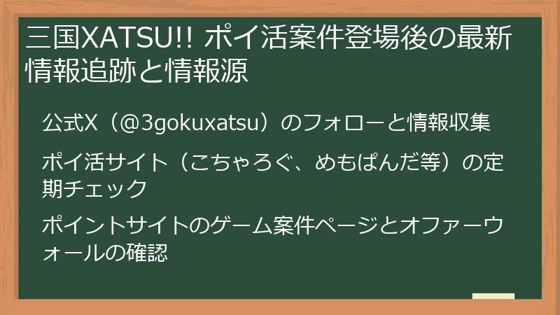 三国XATSU!! ポイ活案件登場後の最新情報追跡と情報源