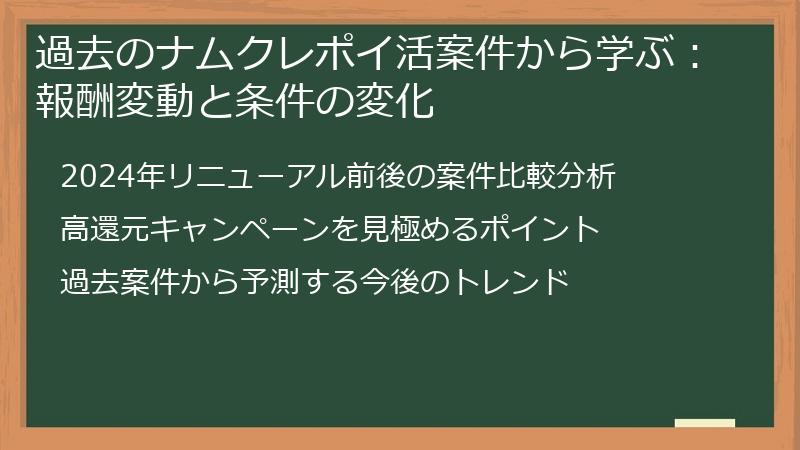 過去のナムクレポイ活案件から学ぶ：報酬変動と条件の変化