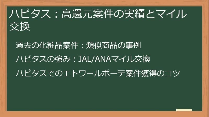 ハピタス：高還元案件の実績とマイル交換