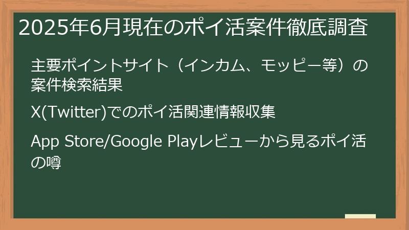 2025年6月現在のポイ活案件徹底調査