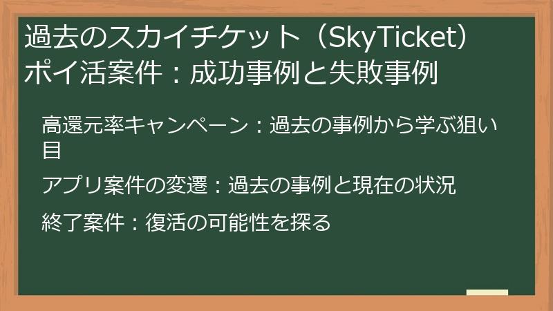 過去のスカイチケット（SkyTicket）ポイ活案件：成功事例と失敗事例