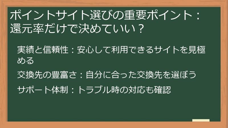 ポイントサイト選びの重要ポイント:還元率だけで決めていい?