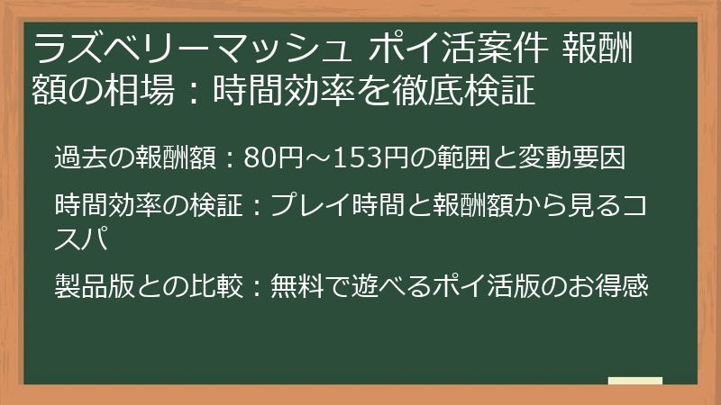 ラズベリーマッシュ ポイ活案件 報酬額の相場：時間効率を徹底検証