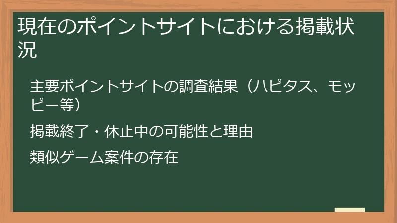 現在のポイントサイトにおける掲載状況