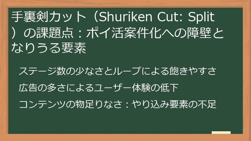 手裏剣カット（Shuriken Cut: Split）の課題点：ポイ活案件化への障壁となりうる要素