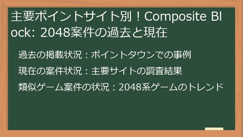 主要ポイントサイト別！Composite Block: 2048案件の過去と現在