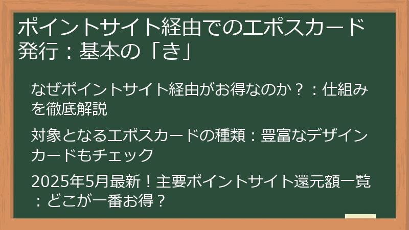 ポイントサイト経由でのエポスカード発行：基本の「き」