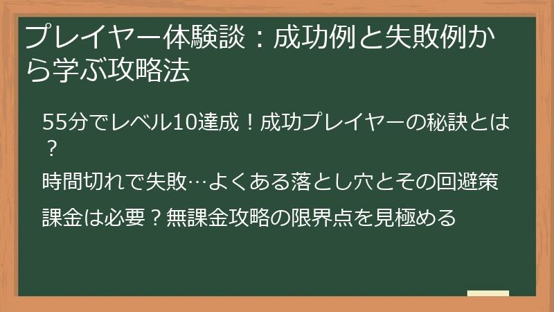 プレイヤー体験談：成功例と失敗例から学ぶ攻略法
