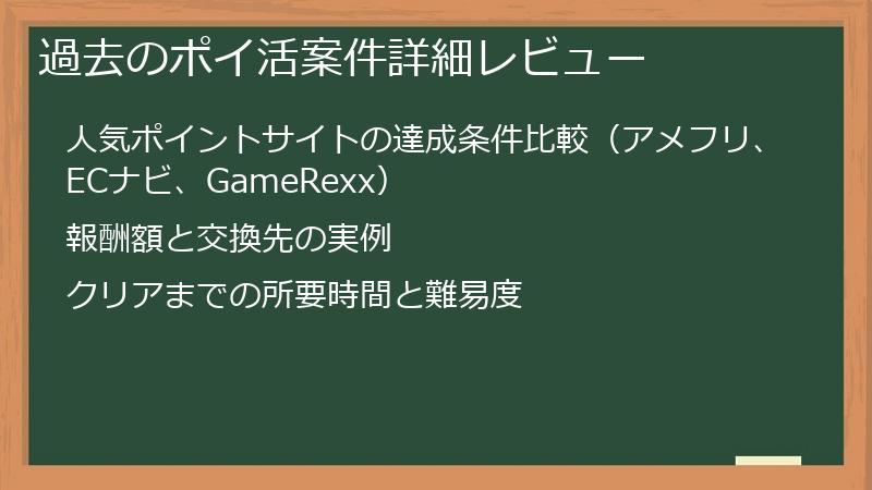 過去のポイ活案件詳細レビュー