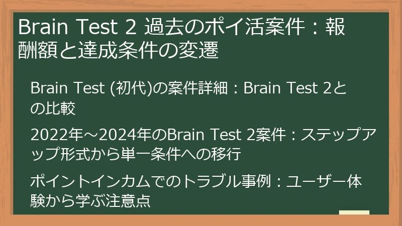 Brain Test 2 過去のポイ活案件：報酬額と達成条件の変遷