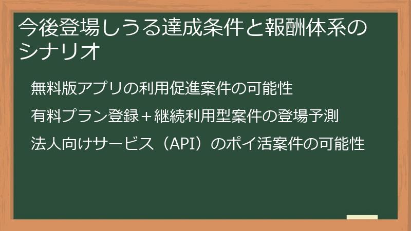 今後登場しうる達成条件と報酬体系のシナリオ