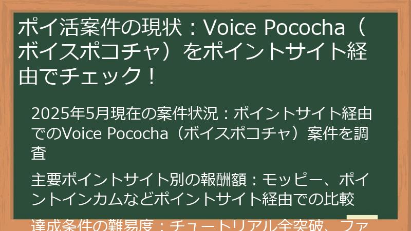 ポイ活案件の現状：Voice Pococha（ボイスポコチャ）をポイントサイト経由でチェック！