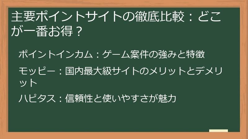 主要ポイントサイトの徹底比較：どこが一番お得？