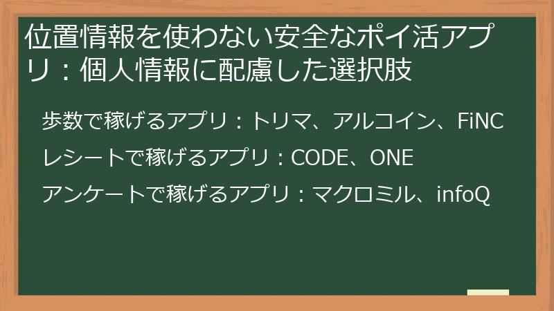 位置情報を使わない安全なポイ活アプリ：個人情報に配慮した選択肢