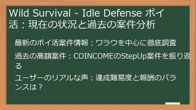 Wild Survival - Idle Defense ポイ活：現在の状況と過去の案件分析