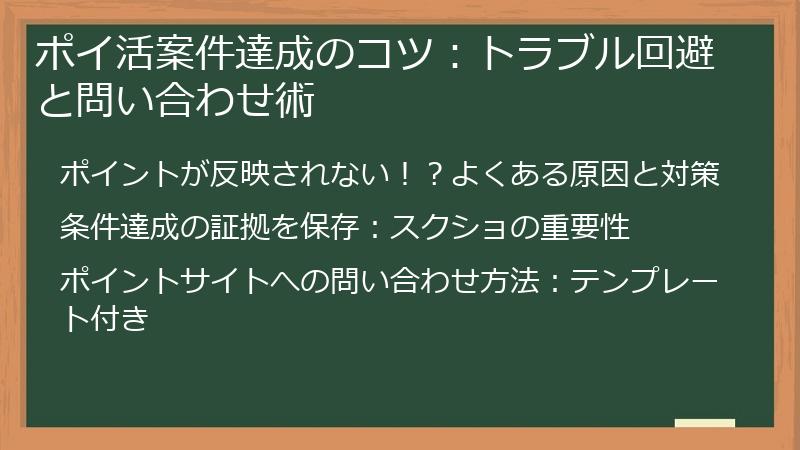 ポイ活案件達成のコツ：トラブル回避と問い合わせ術