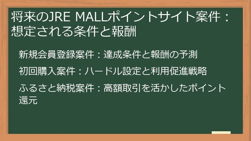 将来のJRE MALLポイントサイト案件：想定される条件と報酬
