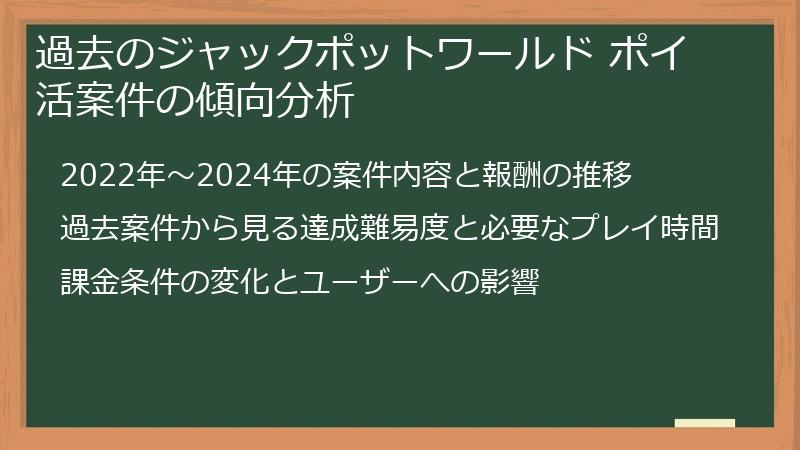 過去のジャックポットワールド ポイ活案件の傾向分析