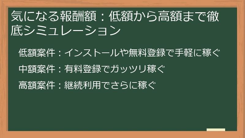 気になる報酬額：低額から高額まで徹底シミュレーション