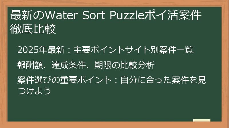 最新のWater Sort Puzzleポイ活案件徹底比較