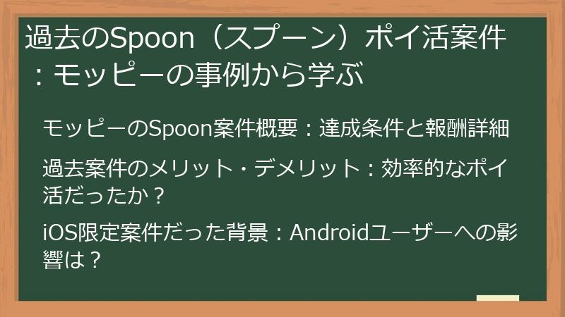 過去のSpoon（スプーン）ポイ活案件：モッピーの事例から学ぶ