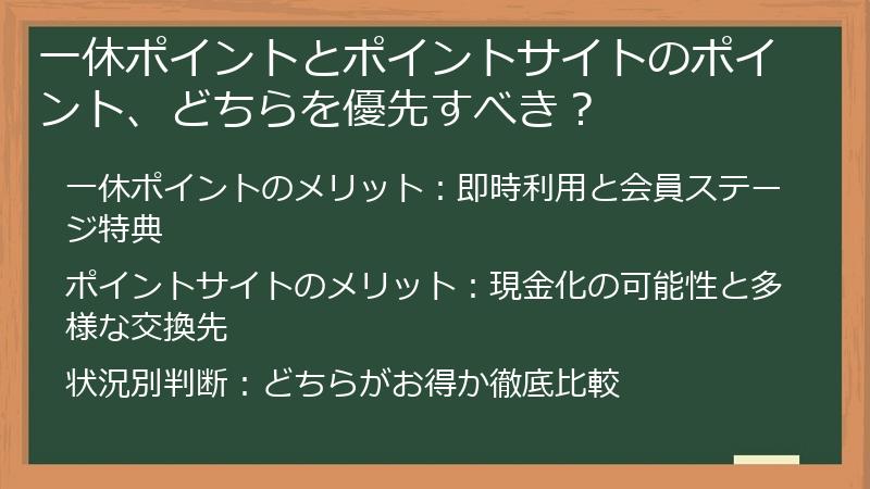一休ポイントとポイントサイトのポイント、どちらを優先すべき？