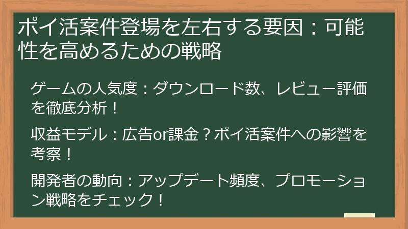 ポイ活案件登場を左右する要因：可能性を高めるための戦略